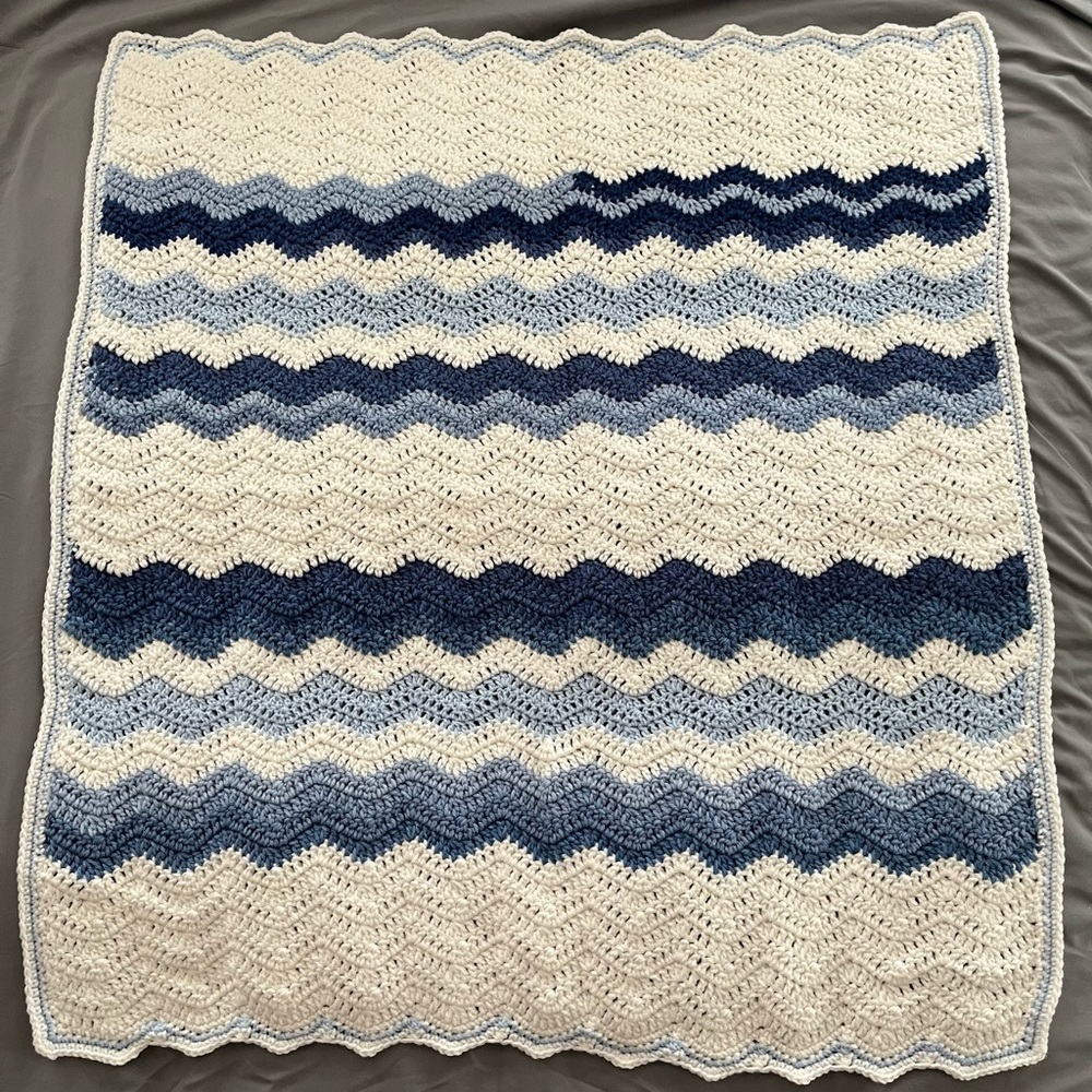 Handmade Blue and White Crochet Baby Blanket